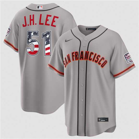 Men%27s San Francisco Giants #51 Jung Hoo Lee Gray 2026 USA 250 Fourth of July Stitched Jersey Dzhi