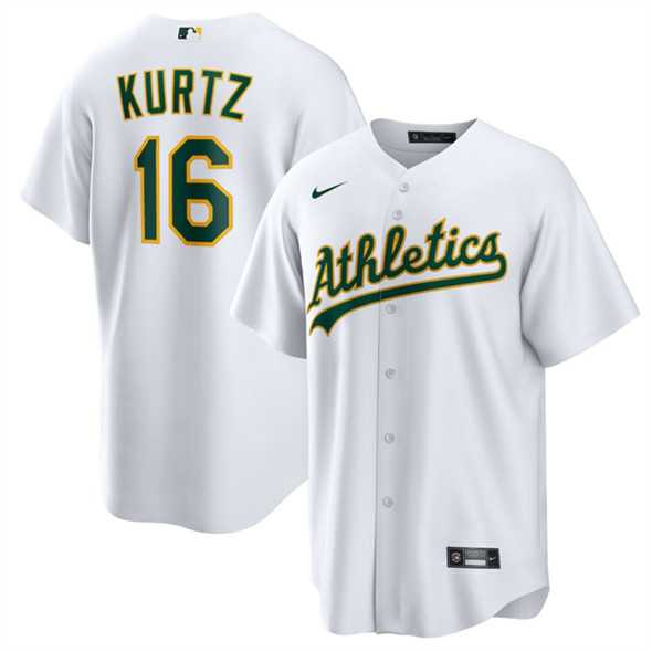 Men%27s Oakland Athletics #16 Nick Kurtz White Cool Base Stitched Jersey Dzhi