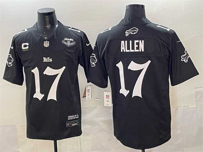 Men%27s Buffalo Bills #17 Josh Allen Black 2025 F.U.S.E. %27Gothic Cold Front Edition%27 With Farewell Patch & 4-Star C Patch Vapor Limited Stitched Jersey