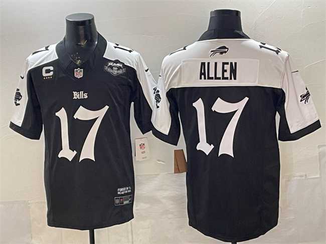 Men%27s Buffalo Bills #17 Josh Allen Black White 2025 F.U.S.E. %27Gothic Cold Front Edition%27 With Farewell Patch & 4-Star C Patch Vapor Limited Stitched Jersey