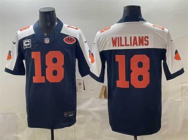 Men%27s Chicago Bears #18 Caleb Williams Navy White F.U.S.E. With 1-star C Patch And VMH Patch Throwback Limited Stitched Jersey