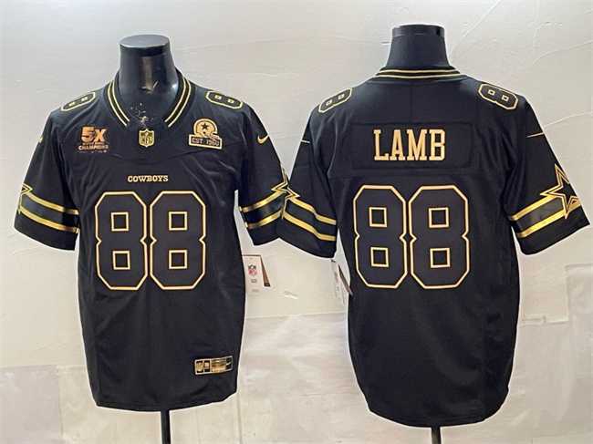 Men%27s Dallas Cowboys #88 CeeDee Lamb Black Gold 2025 F.U.S.E. With 5x Super Bowl Champions & Established In 1960 Patch Vapor Limited Stitched Jersey