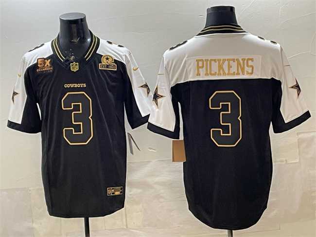 Men%27s Dallas Cowboys #3 George pickens Black Gold 2025 F.U.S.E. With 5x Super Bowl Champions & Established In 1960 Patch Vapor Limited Stitched Jersey
