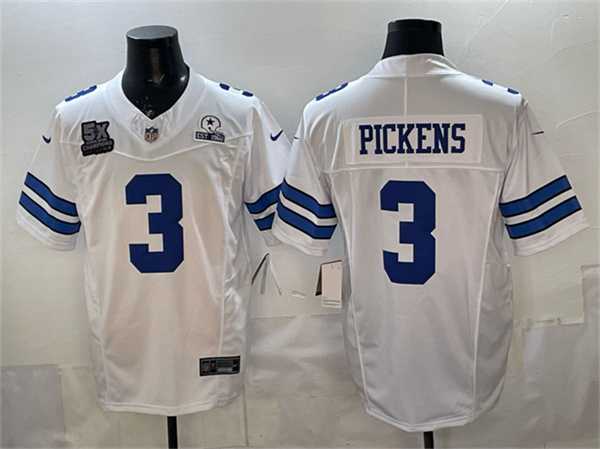 Men%27s Dallas Cowboys #3 George pickens White F.U.S.E. With 5x Super Bowl Champions & Established In 1960 Patch Vapor Limited Stitched Jersey