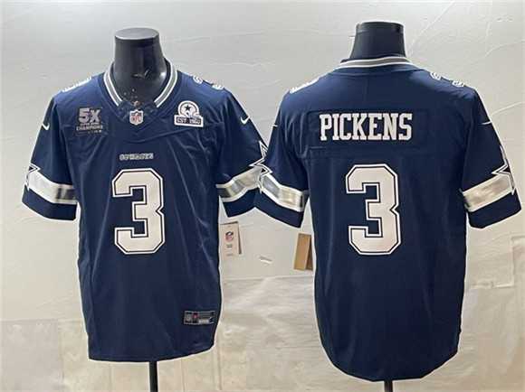 Men%27s Dallas Cowboys #3 George pickens Navy F.U.S.E. With 5x Super Bowl Champions & Established In 1960 Patch Vapor Limited Stitched Jersey