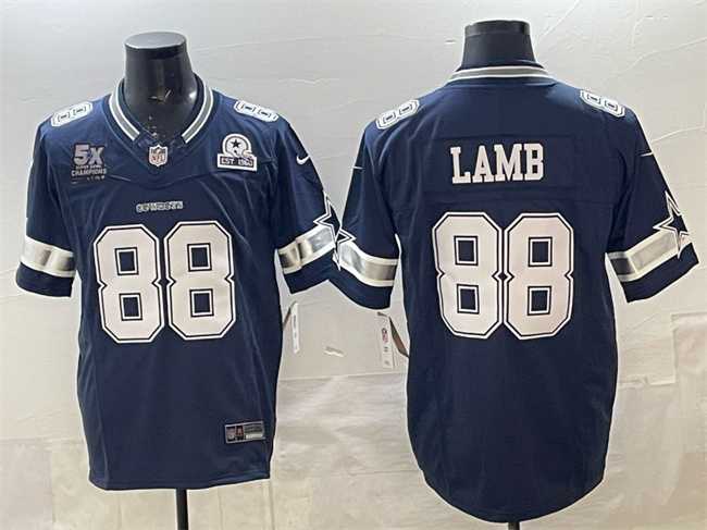 Men%27s Dallas Cowboys #88 CeeDee Lamb Navy F.U.S.E. With 5x Super Bowl Champions & Established In 1960 Patch Vapor Limited Stitched Jersey