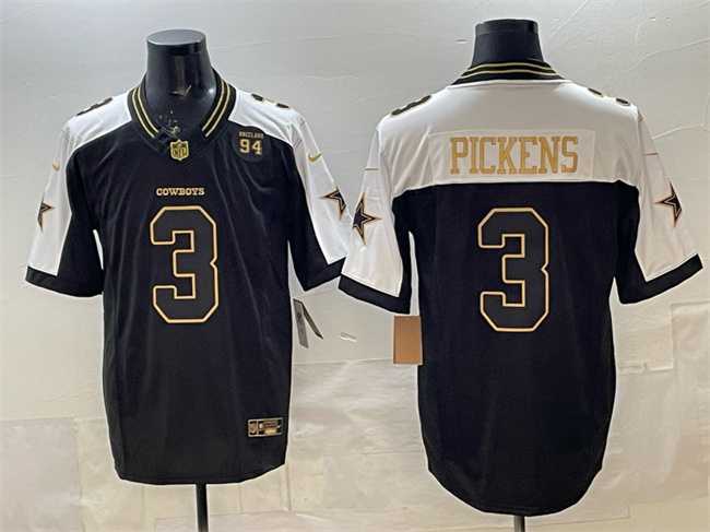 Men%27s Dallas Cowboys #3 George pickens Black Gold 2025 F.U.S.E. 94 Marshawn Kneeland Memorial Patch Vapor Limited Stitched Jersey