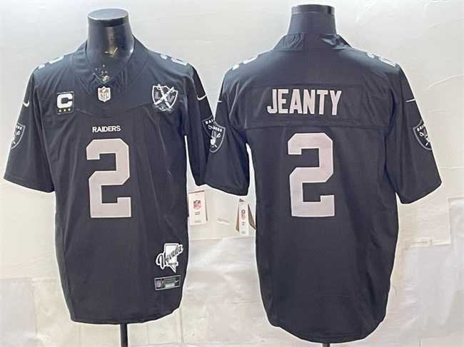 Men%27s Las Vegas Raiders #2 Ashton Jeanty Black 2025 Draft F.U.S.E. With 4-Star C Patch Nevada Silver Stat Patch And 65th Anniversary Patch Stitched Jersey