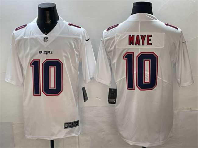 Men%27s New England Patriots #10 Drake Maye White Fashion Vapor Untouchable Limited Stitched Jersey