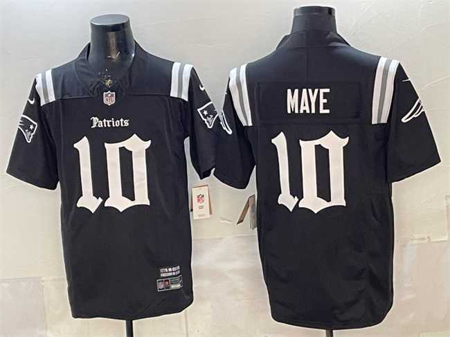Men%27s New England Patriots #10 Drake Maye Black F.U.S.E. Gothic Revolution Edition Stitched Jersey