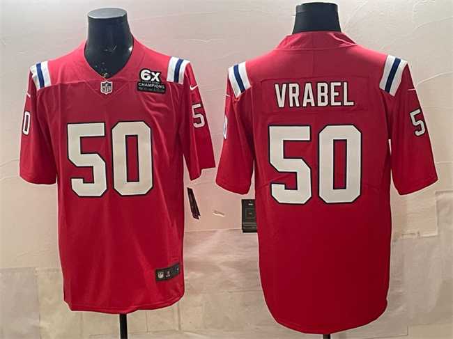 Men%27s New England Patriots #50 Mike Vrabel Red With 6x Super Bowl Champions Patch Vapor Limited Stitched Jersey