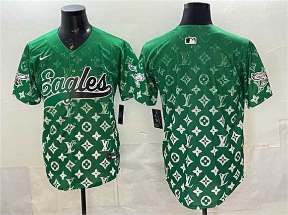 Men%27s Philadelphia Eagles Blank Green With Patch Limited Stitched Baseball Jersey