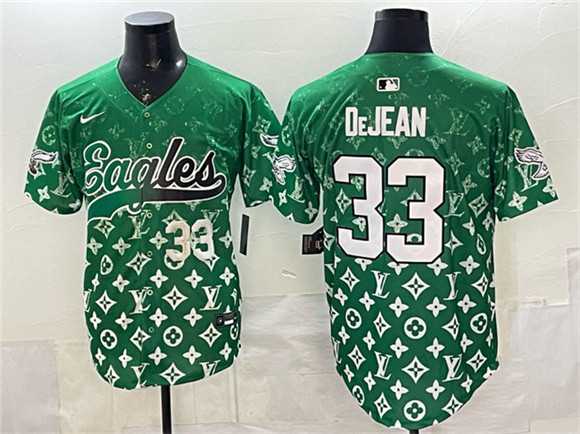 Men%27s Philadelphia Eagles #33 Cooper DeJean Green With Patch Limited Stitched Baseball Jersey