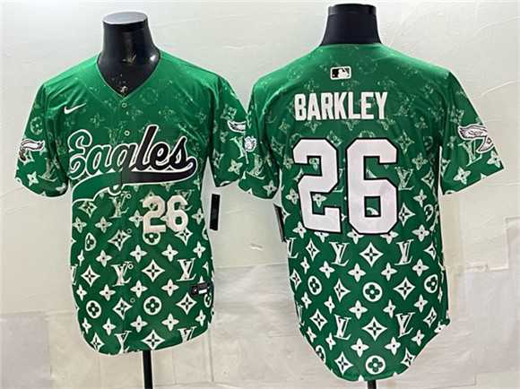 Men%27s Philadelphia Eagles #26 Saquon Barkley Green With Patch Limited Stitched Baseball Jersey