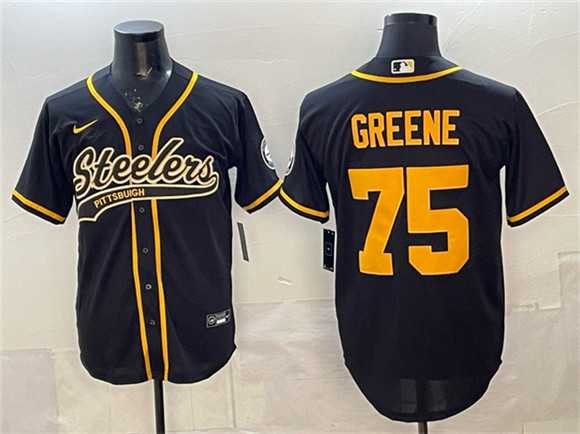 Men%27s Pittsburgh Steelers #75 Joe Greene Black With Patch Cool Base Stitched Baseball Jersey