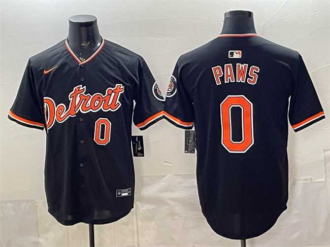 Men%27s Detroit Tigers #0 Paws Black 2026 Alternate Vapor Premier Limited Stitched Jersey