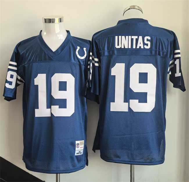 Men%27s Indianapolis Colts #19 Johnny Unitas Blue Throwback Stitched Jersey