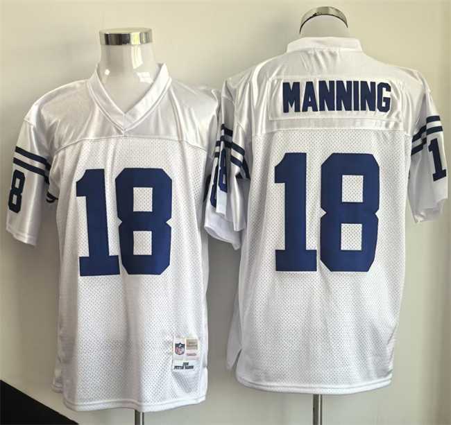 Men%27s Indianapolis Colts #18 Peyton Manning White Throwback Stitched Jersey