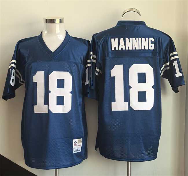 Men%27s Indianapolis Colts #18 Peyton Manning Blue Throwback Stitched Jersey