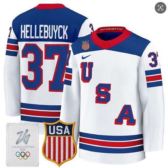 Men%27s USA #37 Connor Hellebuyck Home White 2026 Olympic Jersey Dzhi