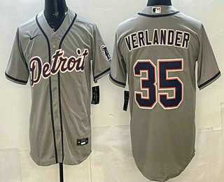 Men%27s Detroit Tigers #35 Justin Verlander Grey Cool Base Jersey