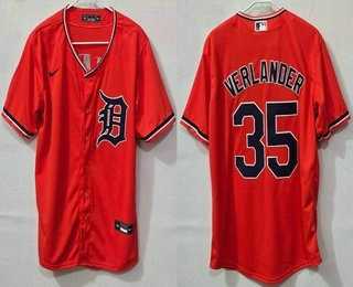 Men%27s Detroit Tigers #35 Justin Verlander Orange Cool Base Jersey
