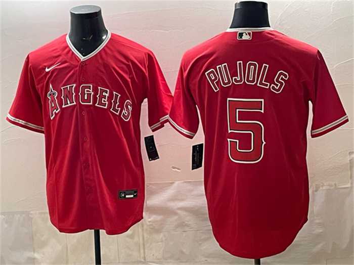 Men%27s Los Angeles Angels #5 Albert Pujols Red Stitched Jersey
