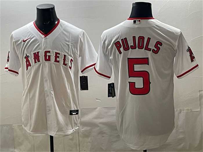 Men%27s Los Angeles Angels #5 Albert Pujols White Stitched Jersey
