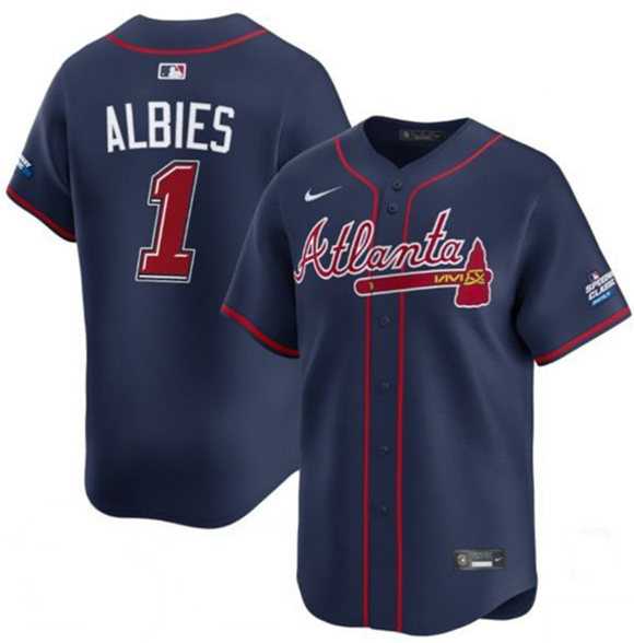 Men%27s Atlanta Braves #1 Ozzie Albies Navy 2025 Speedway Classic Alternate Limited Stitched Jersey Dzhi