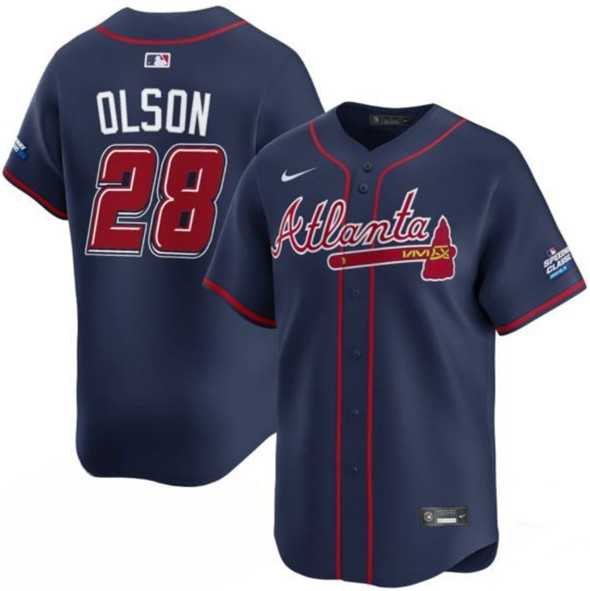 Men%27s Atlanta Braves #28 Matt Olson Navy 2025 Speedway Classic Alternate Limited Stitched Jersey Dzhi