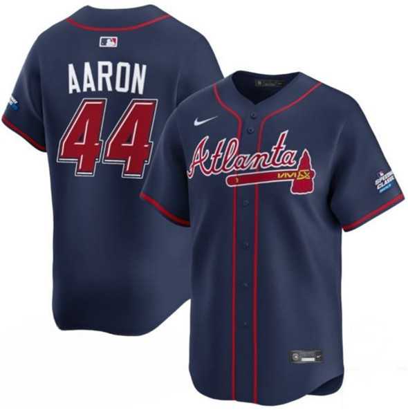 Men%27s Atlanta Braves #44 Hank Aaron Navy 2025 Speedway Classic Alternate Limited Stitched Jersey Dzhi