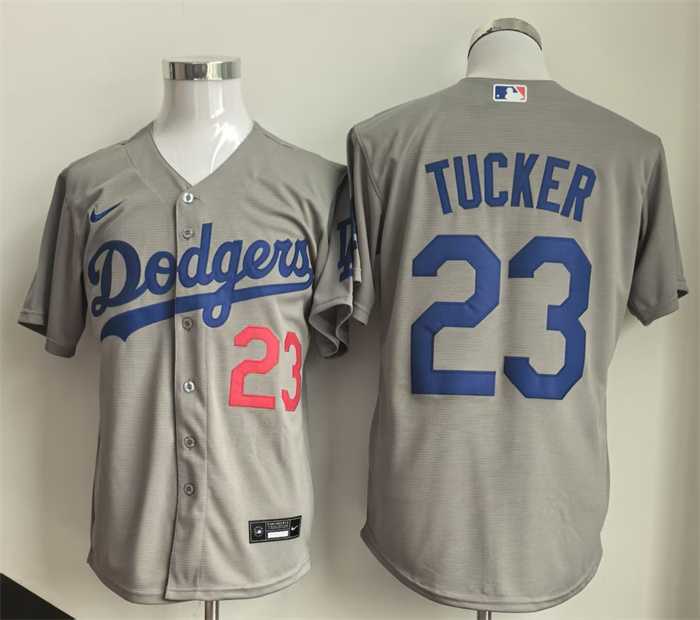 Men%27s Los Angeles Dodgers #23 Kyle Tucker Grey Cool Base Limited Stitched Jersey
