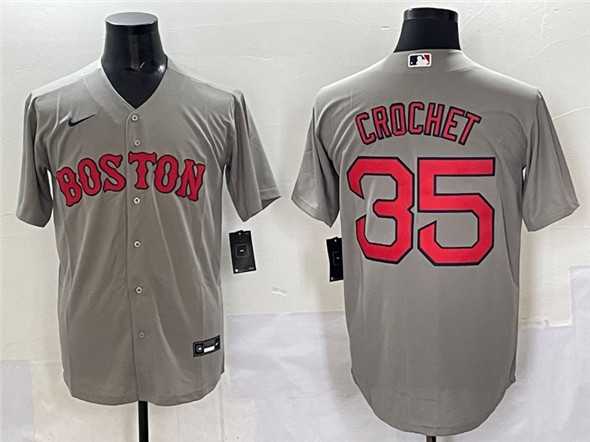 Men%27s Boston Red Sox #35 Garrett Crochet Gray Cool Base Stitched Jersey