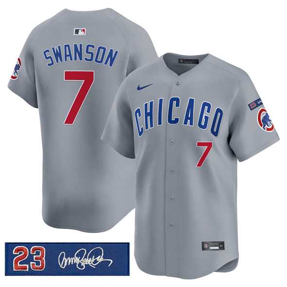 Men%27s Chicago Cubs #7 Dansby Swanson Gray %27Ryne Sandberg Tribute%27 Vapor Limited V3 Stitched Jersey Dzhi
