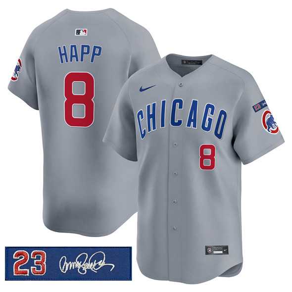 Men%27s Chicago Cubs #8 lan Happ Gray %27Ryne Sandberg Tribute%27 Vapor Limited V3 Stitched Jersey Dzhi