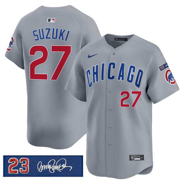 Men%27s Chicago Cubs #27 Seiya Suzuki Gray %27Ryne Sandberg Tribute%27 Vapor Limited V3 Stitched Jersey Dzhi