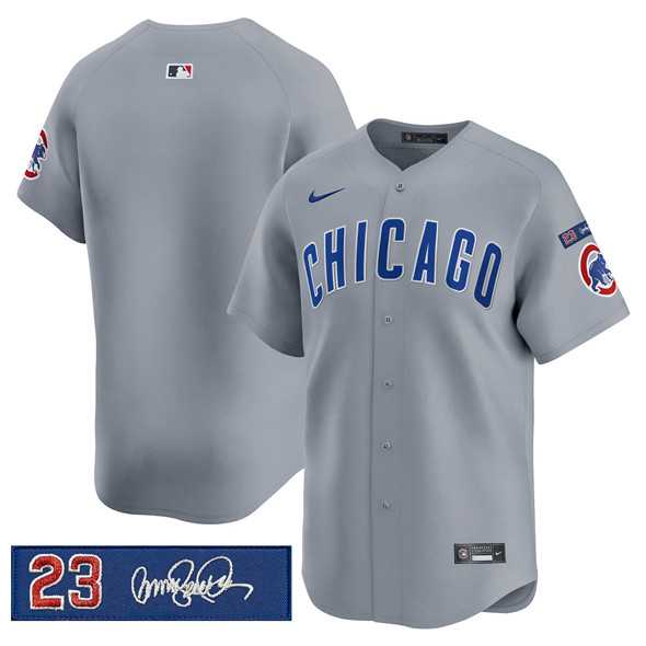 Men%27s Chicago Cubs Blank Gray %27Ryne Sandberg Tribute%27 Vapor Limited V3 Stitched Jersey Dzhi