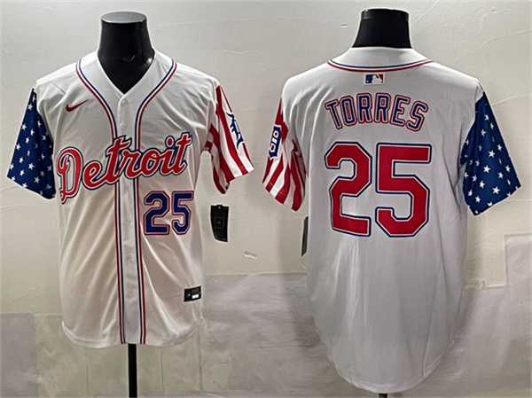Men%27s Detroit Tigers #25 Gleyber Torres White 2025 Memorial Day Vapor Premier Limited Stitched Jersey