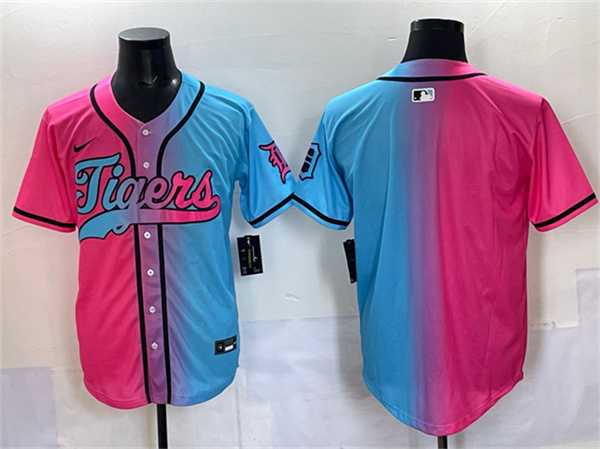 Men%27s Detroit Tigers Blank Pink Blue Limited Stitched Jersey