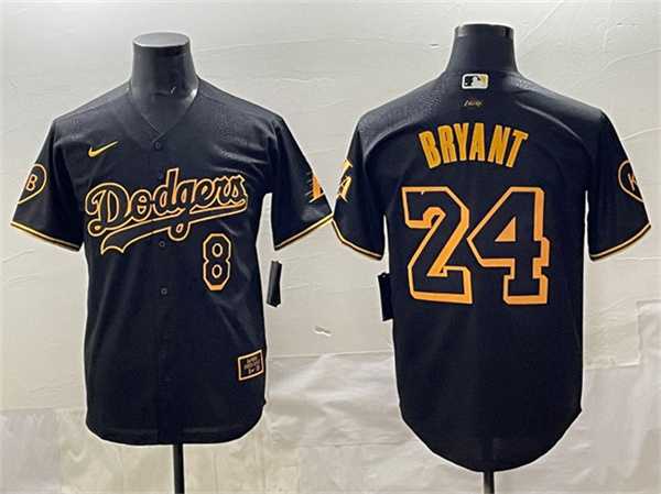 Men%27s Los Angeles Dodgers Front #8 Back #24 Kobe Bryant Black With KB Patch Stitched Jersey