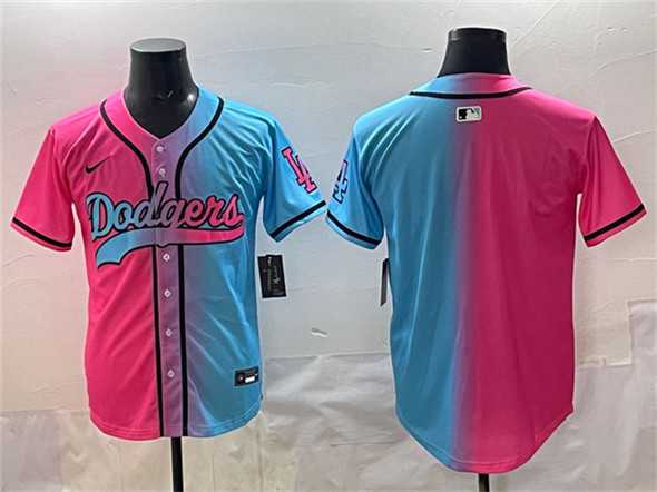 Men%27s Los Angeles Dodgers Blank Pink Blue Limited Stitched Jersey