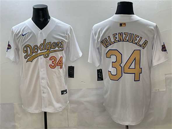 Men%27s Los Angeles Dodgers #34 Toro Valenzuela White 2025 Gold Collection Limited Stitched Jersey