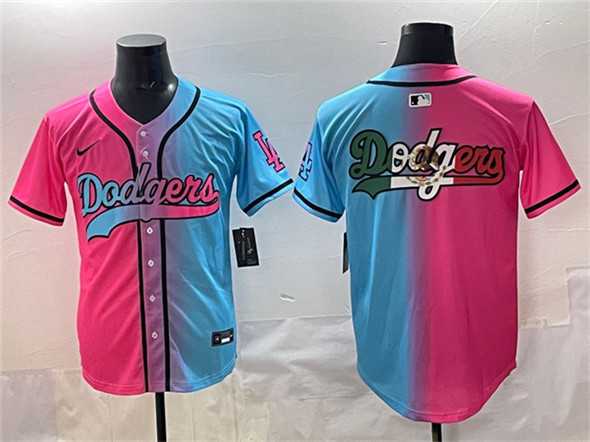 Men%27s Los Angeles Dodgers Team Big Logo Pink Blue Limited Stitched Jersey