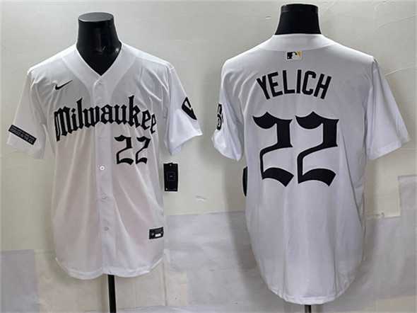 Men%27s Milwaukee Brewers #22 Christian Yelich White %27Gothic 414 Shadows Edition%27 Vapor Premier Limited Stitched Jersey