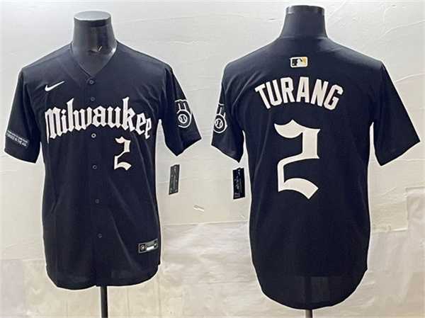 Men%27s Milwaukee Brewers #2 Brice Turang Black %27Gothic 414 Shadows Edition%27 Vapor Premier Limited Stitched Jersey