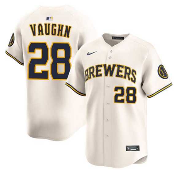 Men%27s Milwaukee Brewers #28 Andrew Vaughn Cream Limited Stitched Jersey Dzhi