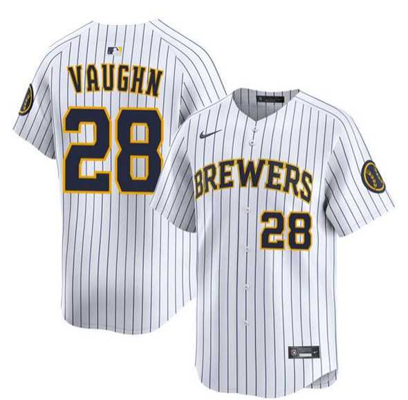 Men%27s Milwaukee Brewers #28 Andrew Vaughn White Alternate Limited Stitched Jersey Dzhi