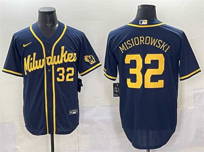 Men%27s Milwaukee Brewers #32 Jacob Misiorowski Navy 2025 With Patch Stitched Jersey