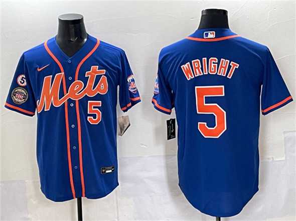Men%27s New York Mets #5 David Wright Blue With Patch Cool Base Stitched Jersey