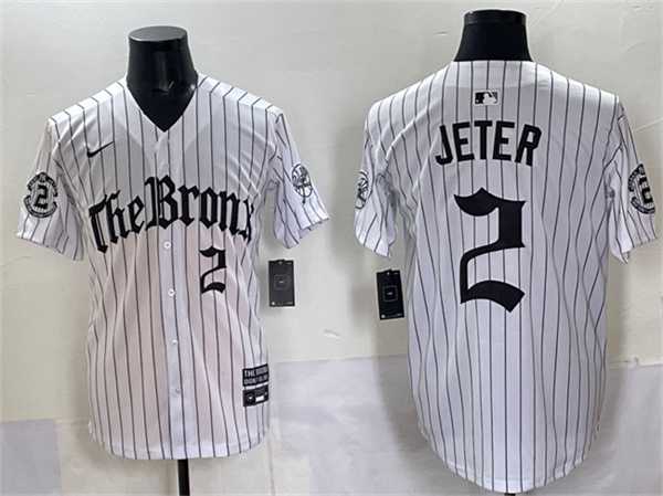 Men%27s New York Yankees #2 Derek Jeter White Pinstripe %27Gothic Legacy Edition%27 Vapor Premier Limited Stitched Jersey